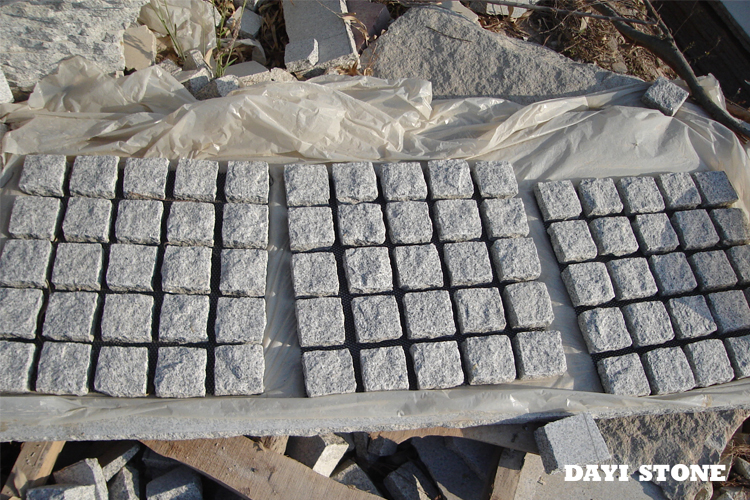 Cubes on net Light Grey Granite Stone Top and edges split bottom sawn 50x50x3cm